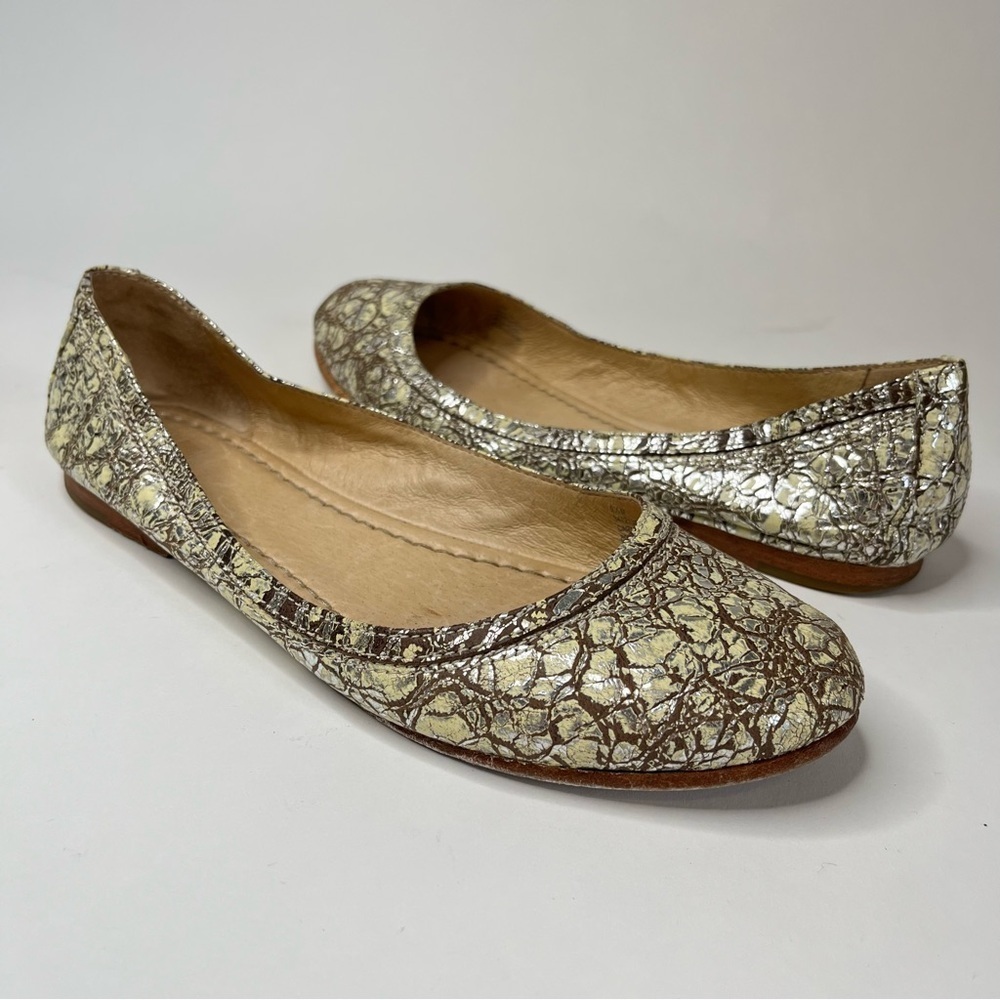 FRYE Carson Ballet Crackled Distressed Metallic Leather Work Wear Office Flats